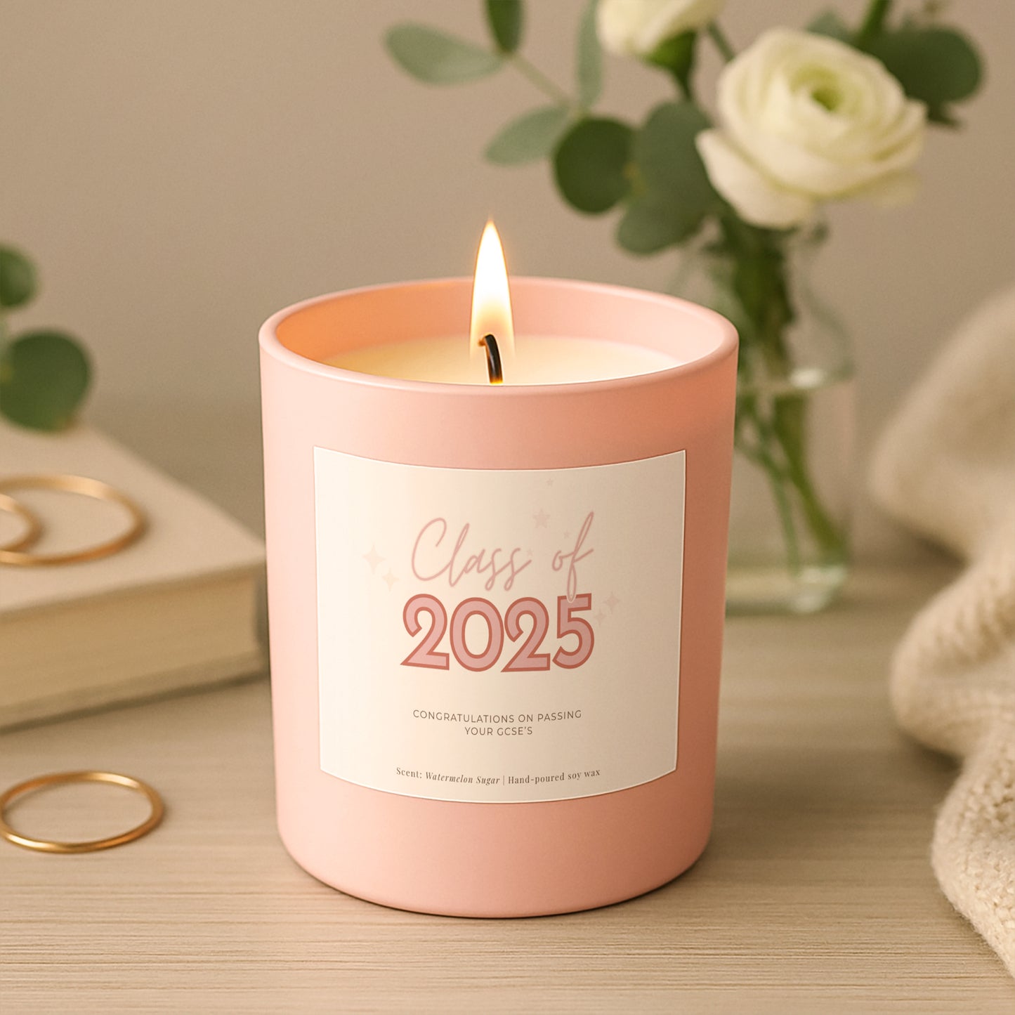 Class of 2025 Pink on White Candle