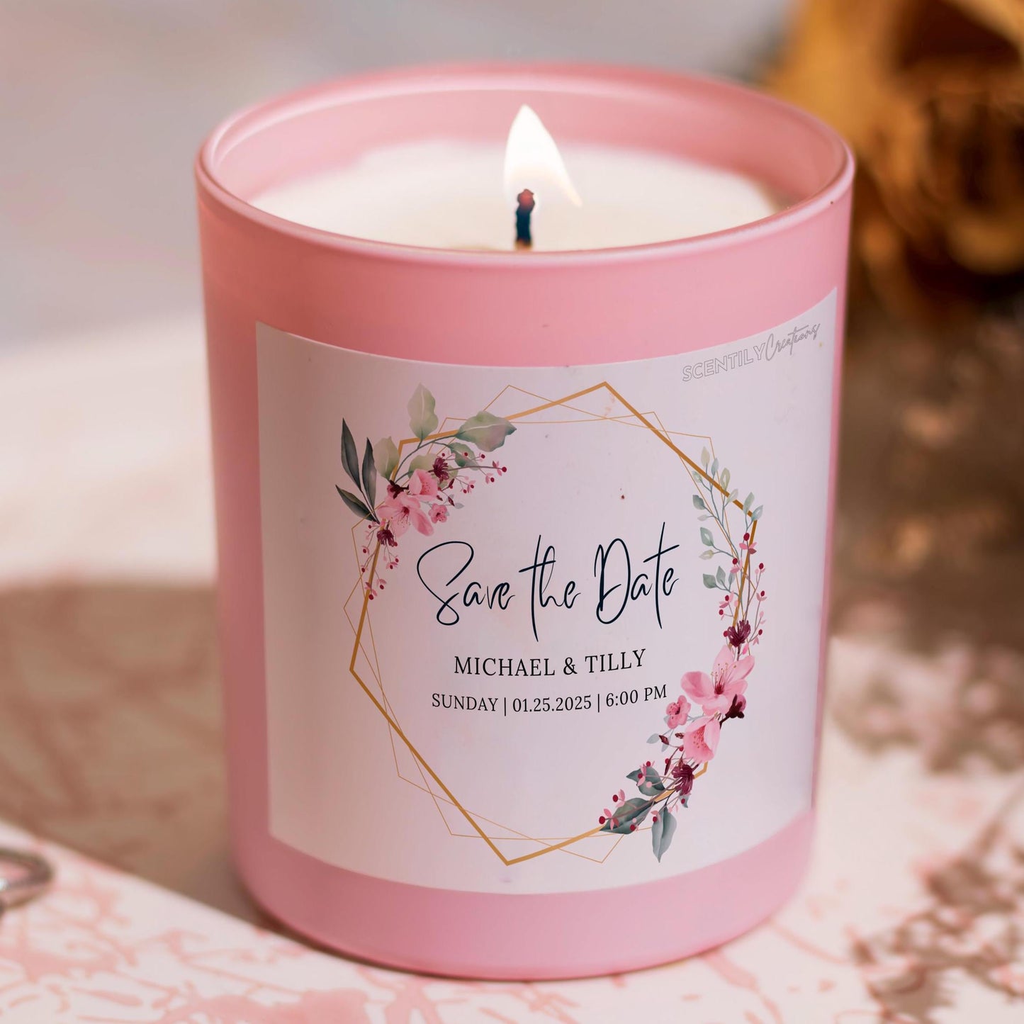 Geometric Save the Date Scented Candle