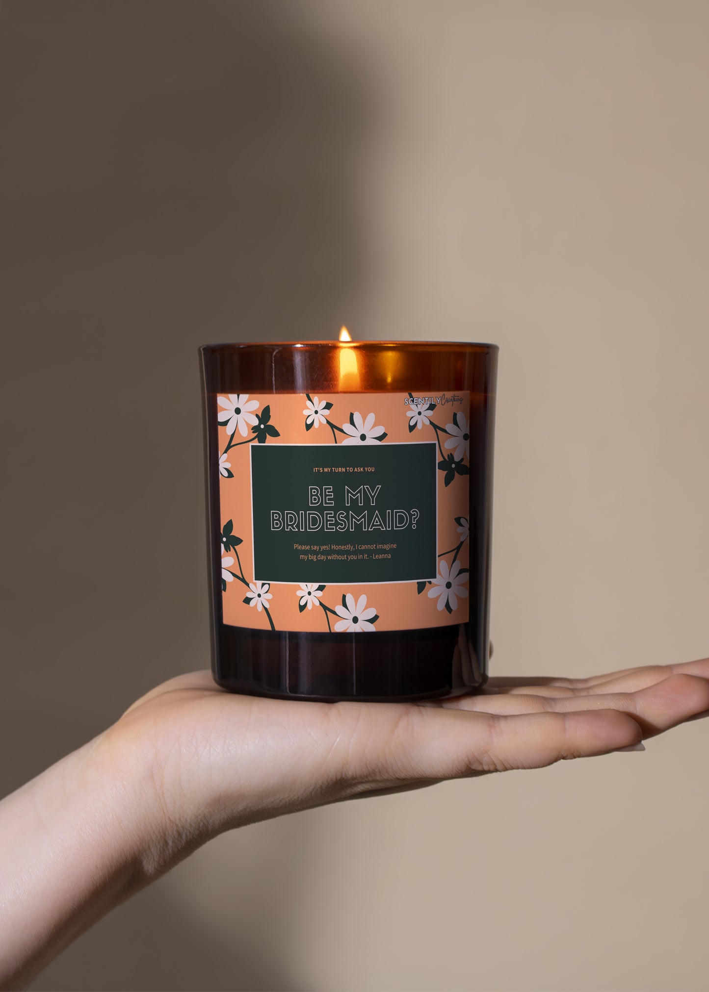 Be My Bridesmaid Orange Flower Candle