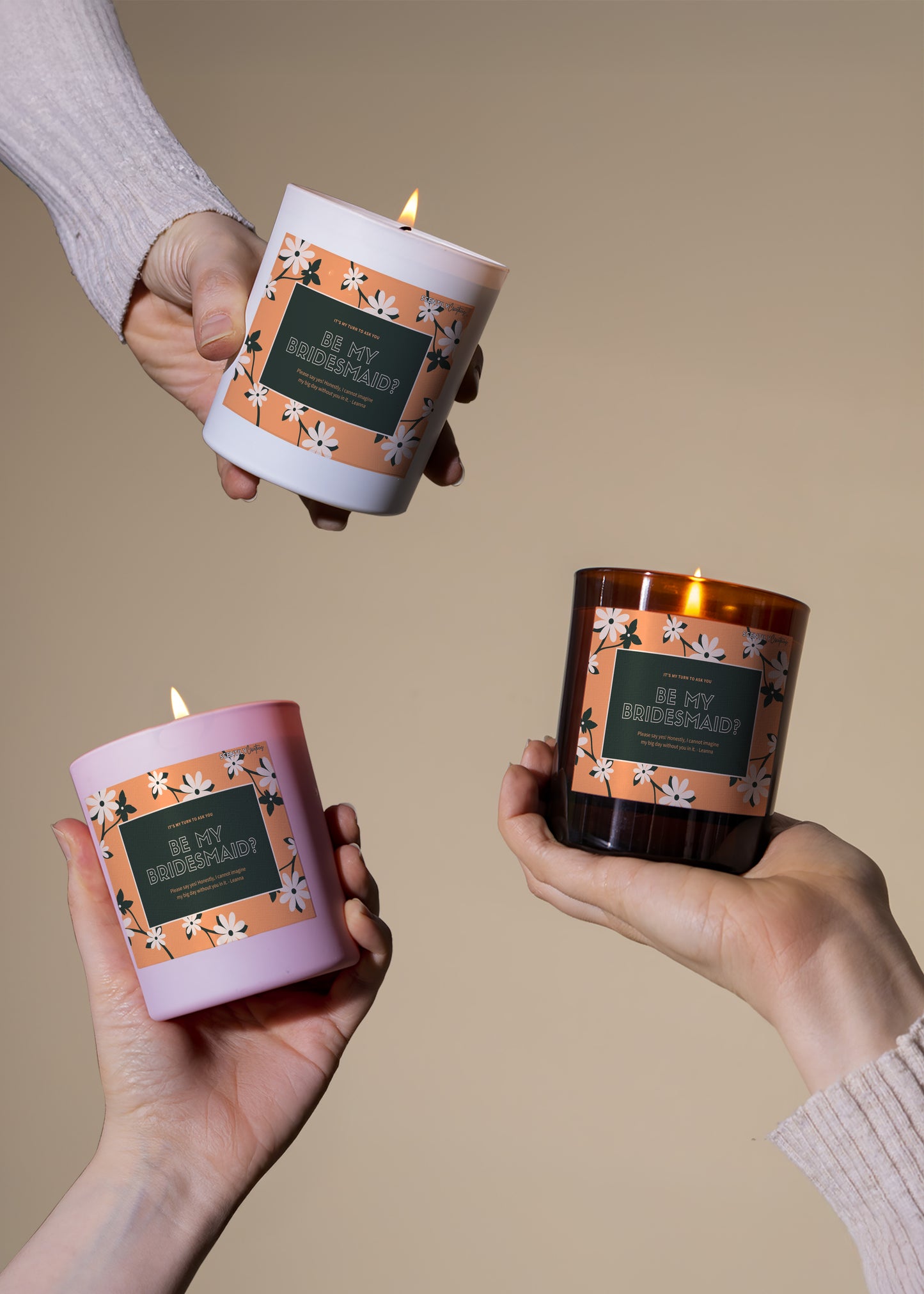 Be My Bridesmaid Orange Flower Candle