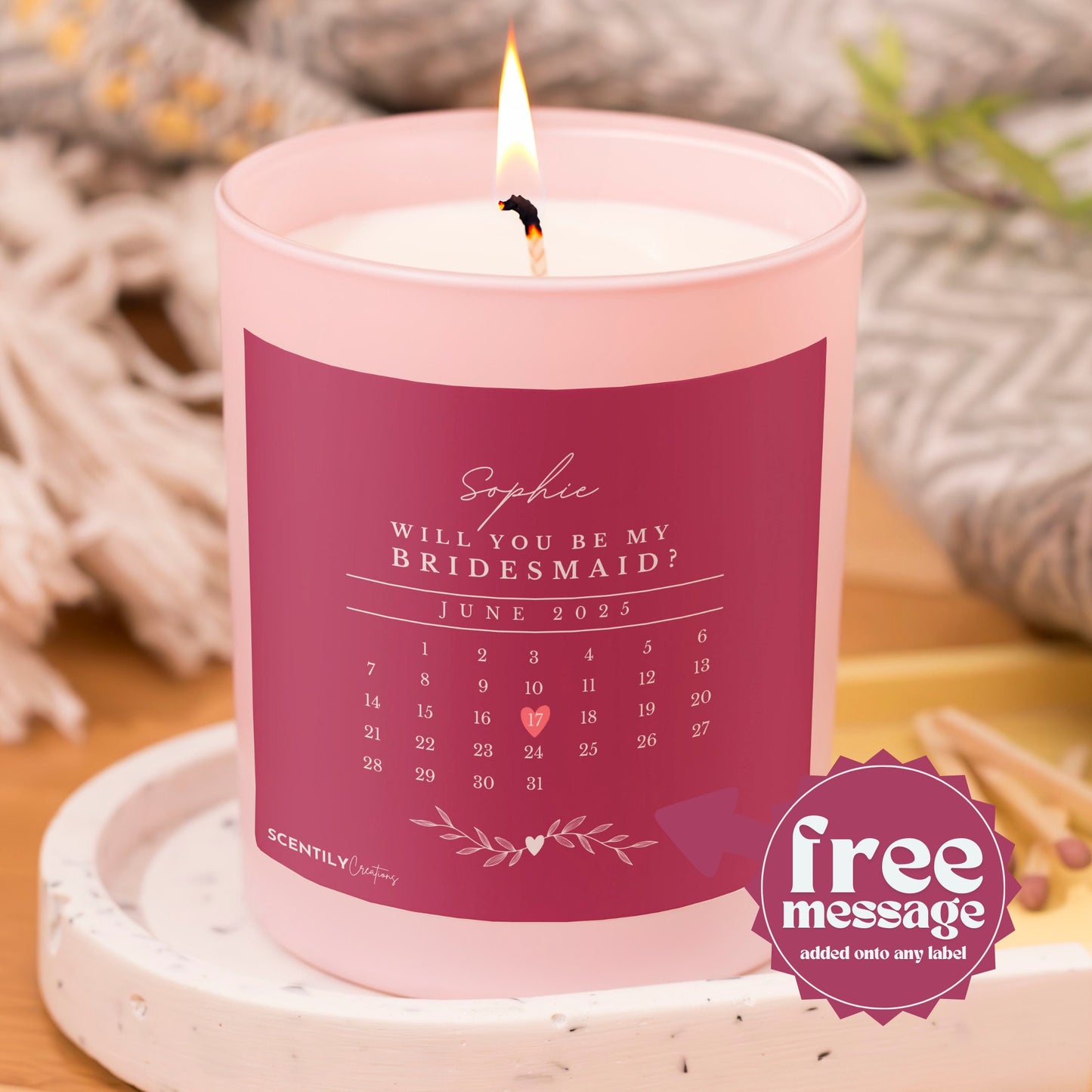 Bridesmaid Wedding Date Scented Candle