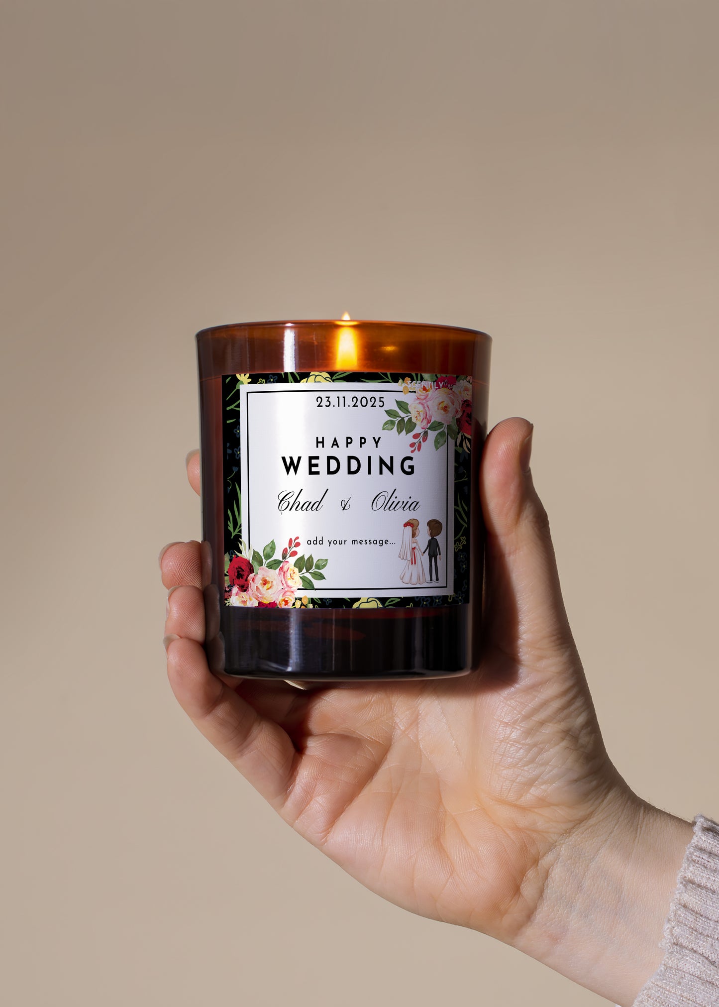 Wedding Day Floral Border Candle
