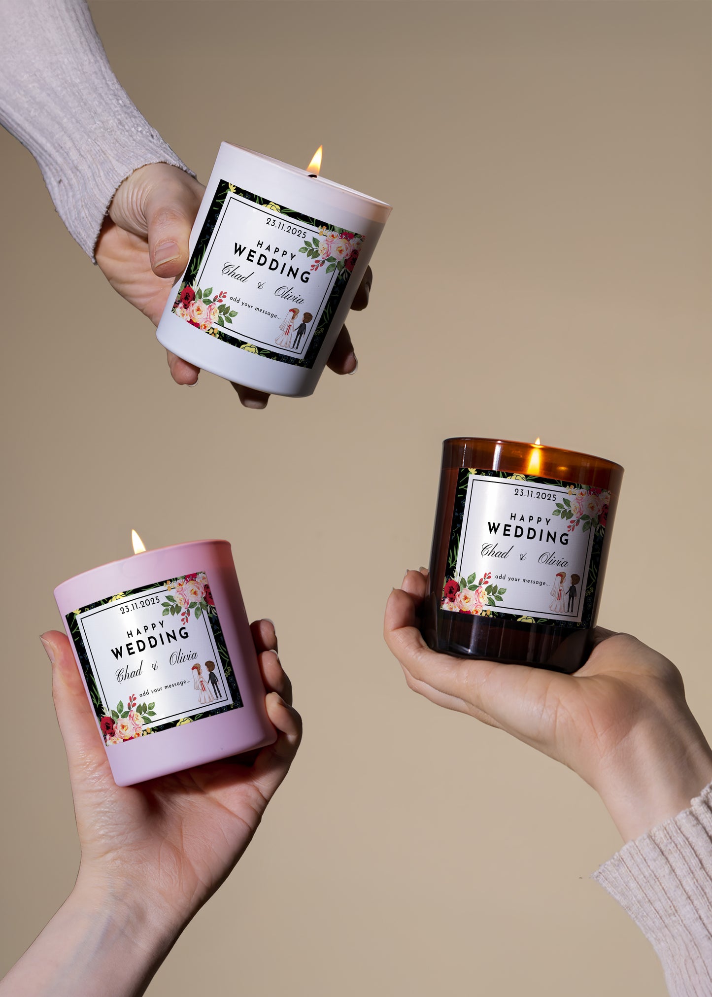Wedding Day Floral Border Candle