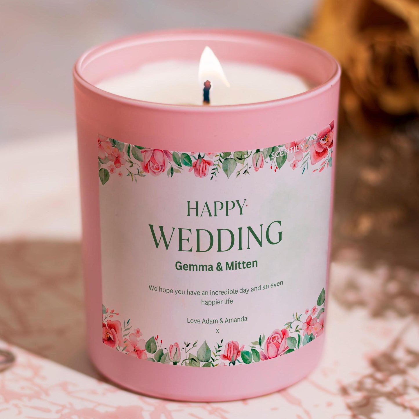 Flower Border Happy Wedding Scented Candle