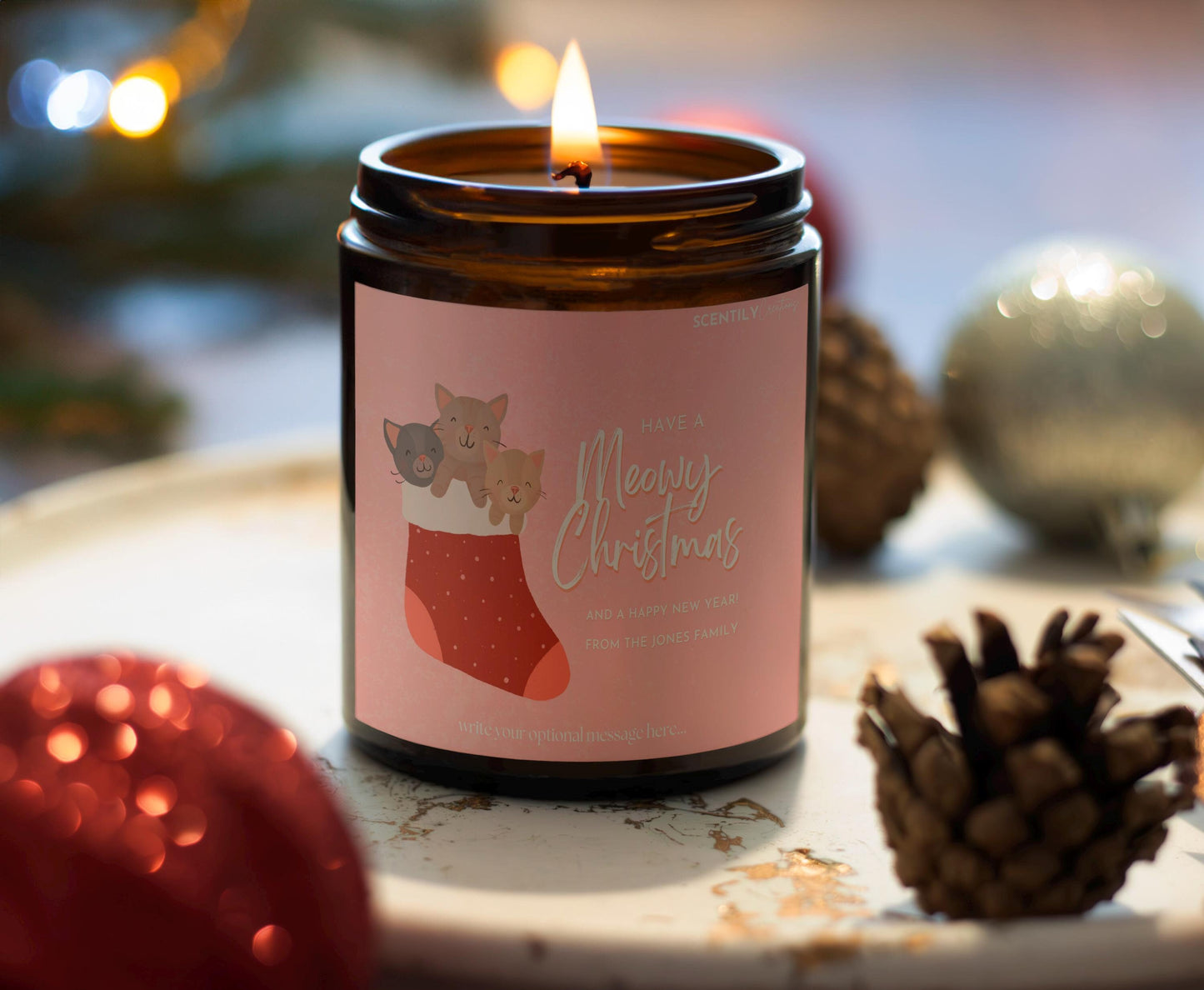 Cute Cat Christmas Stocking Scented Candle