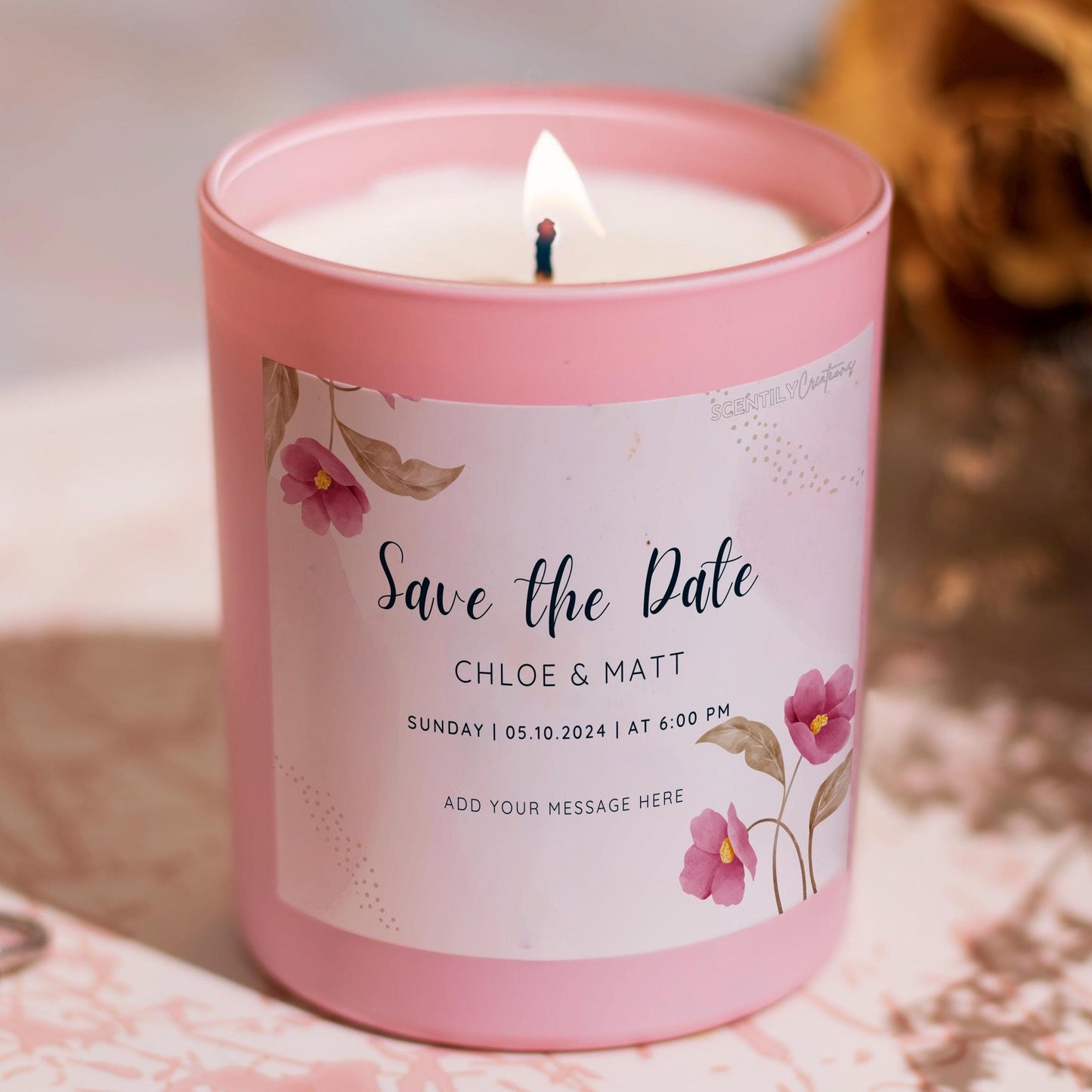 Pink Petals Save the Date Scented Candle