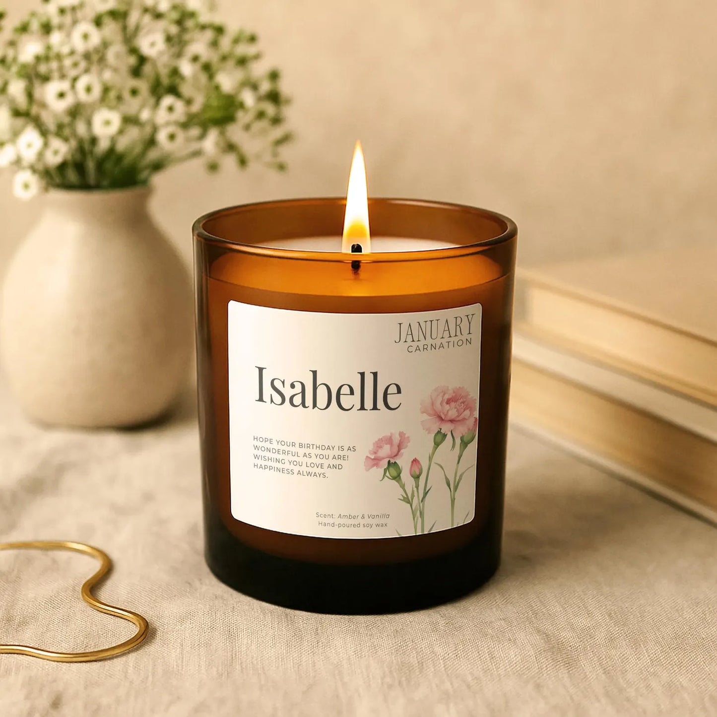 January Birthday Candle – Carnation Birth Flower Gift