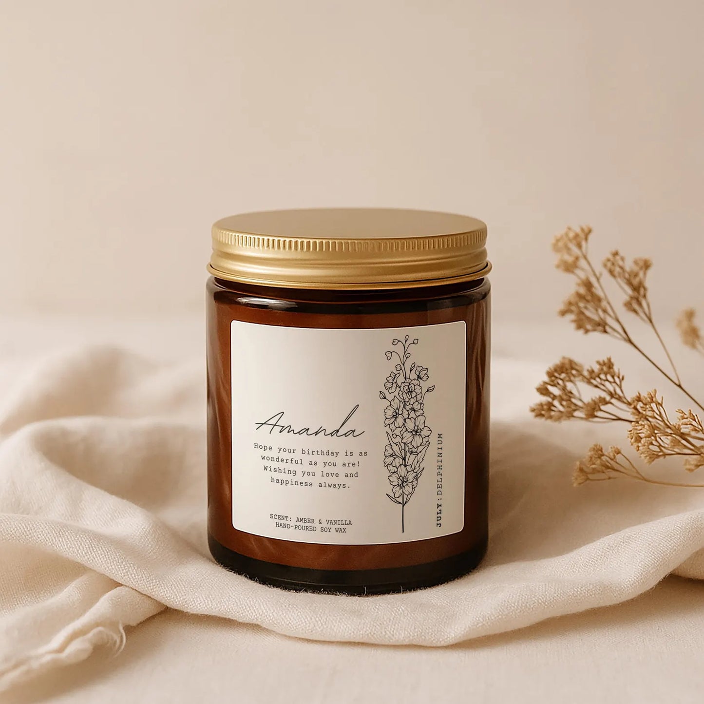 July Birthday Candle – Delphinium Birth Flower Gift