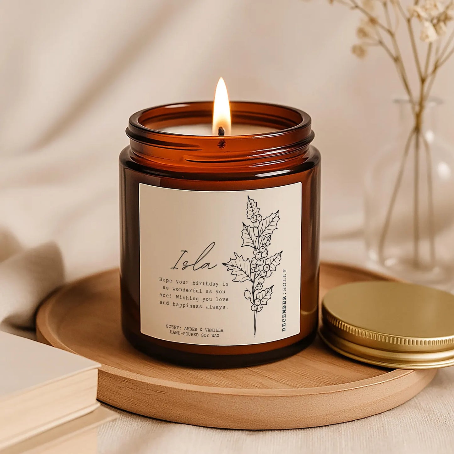 December Birthday Candle – Holly Birth Flower Gift
