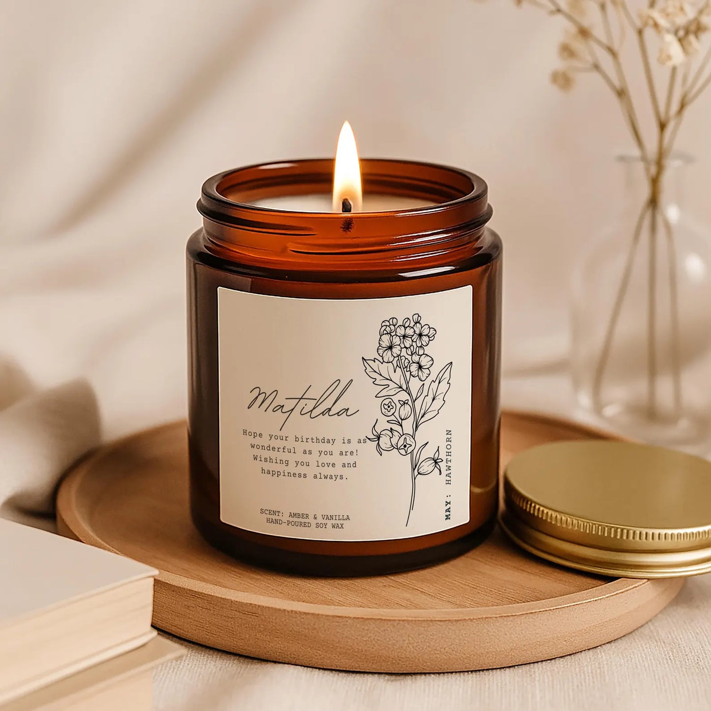 May Birthday Candle – Hawthorn Birth Flower Gift