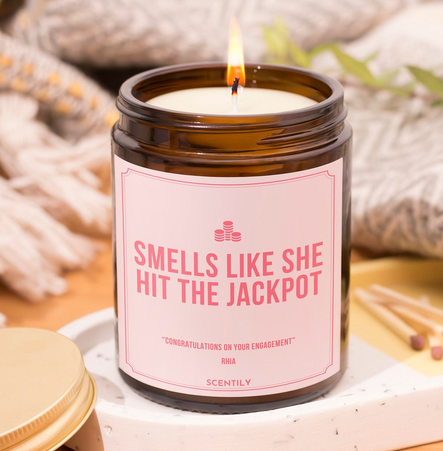She Hit The Jackpot Wedding Candle