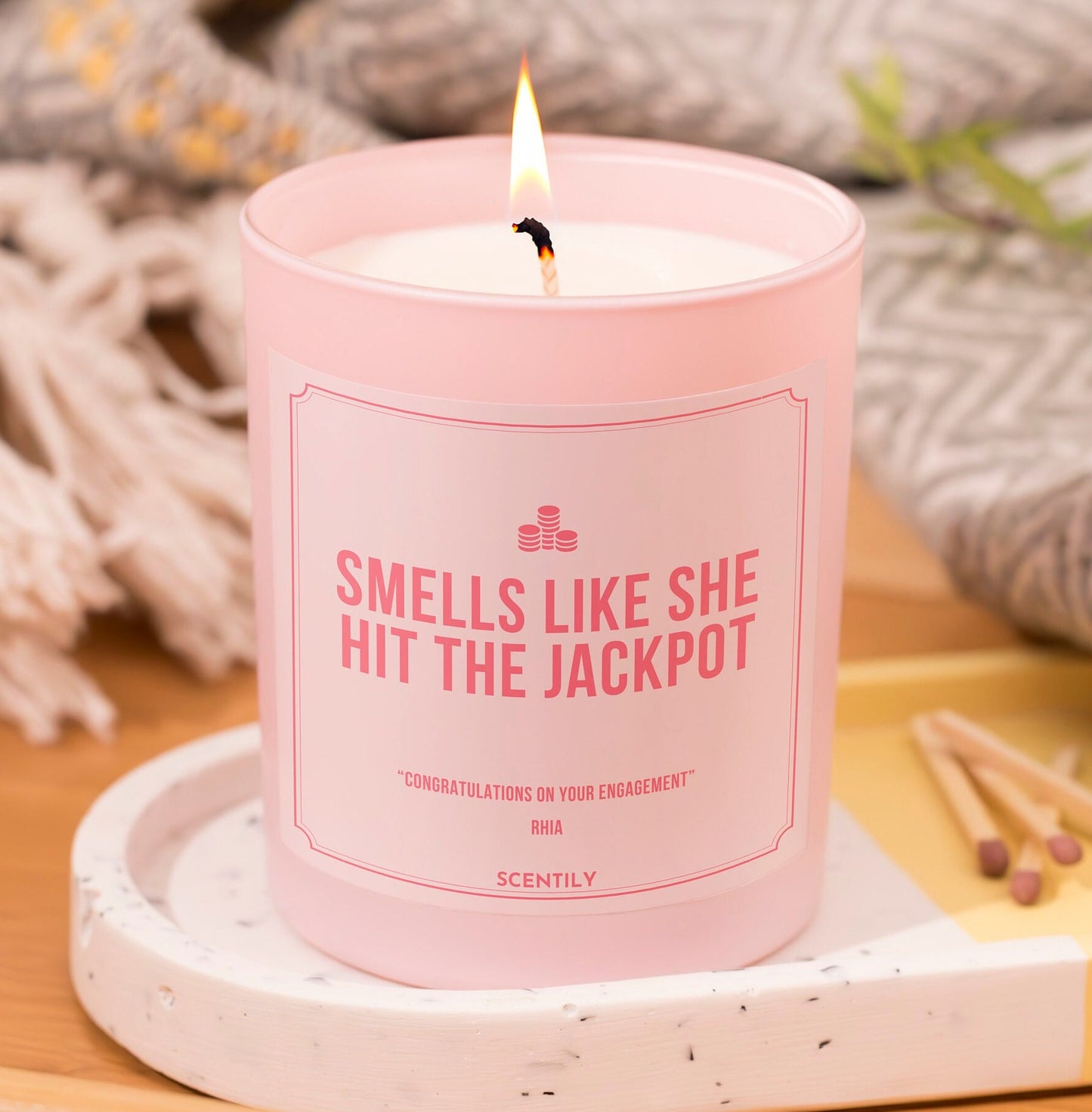 She Hit The Jackpot Wedding Candle
