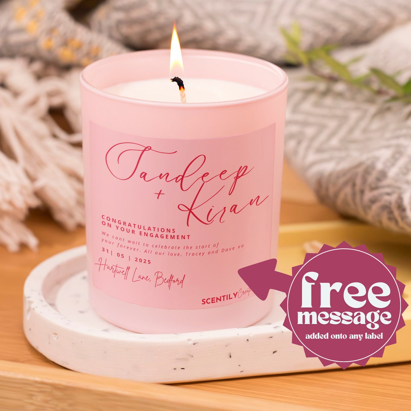 Blush Pink Wedding Day Personalised Scented Candle