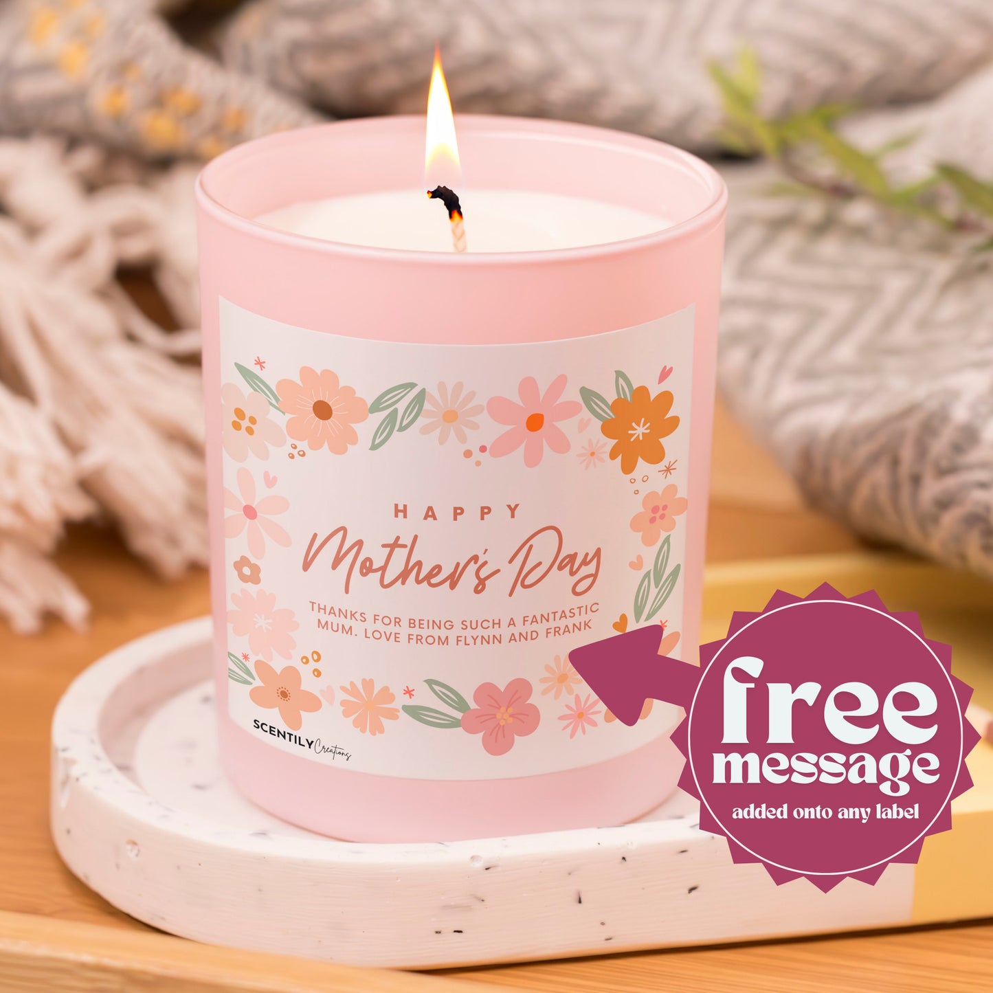 Happy Mothers Day Flowers Candle