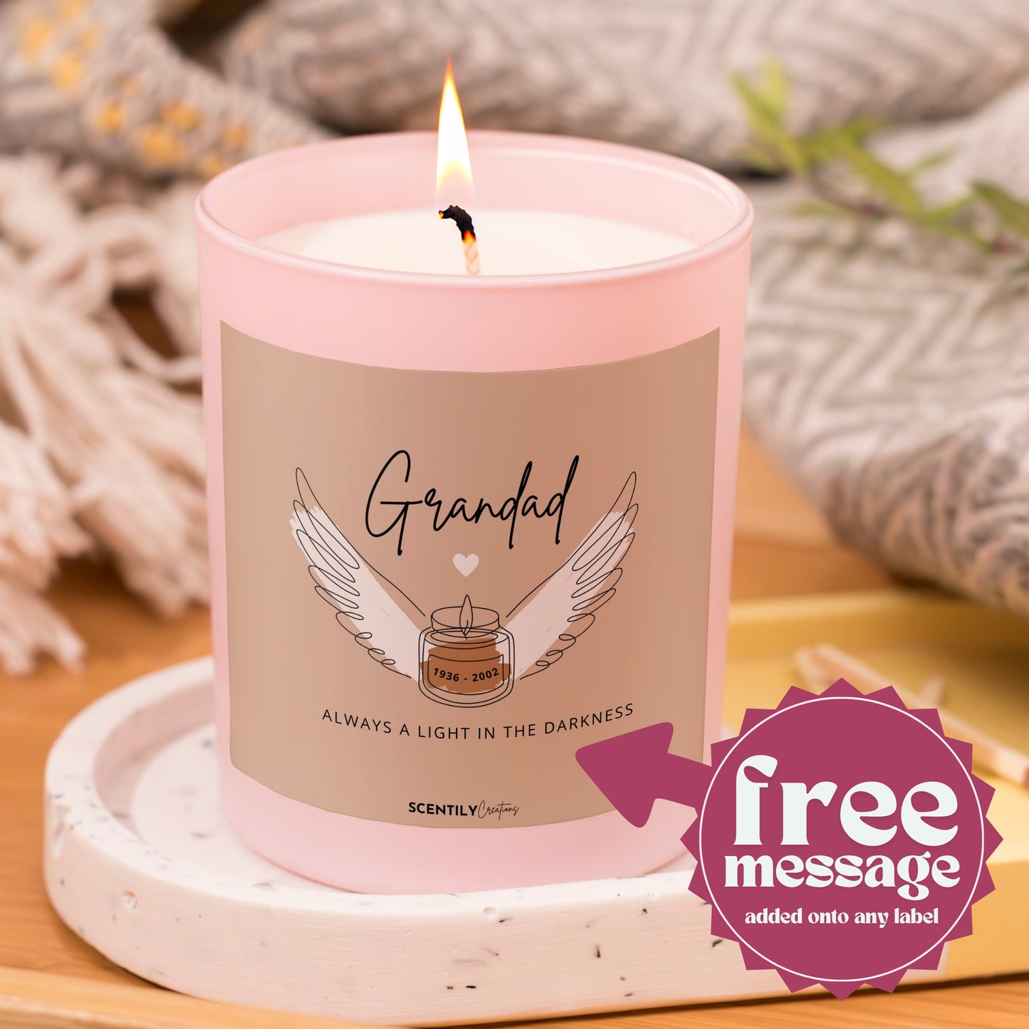 Remembrance Candle for Grand dad Passing Away Candle In Memory of Gift with Personal Message for Loved One Funeral Keepsake Coping Sadness