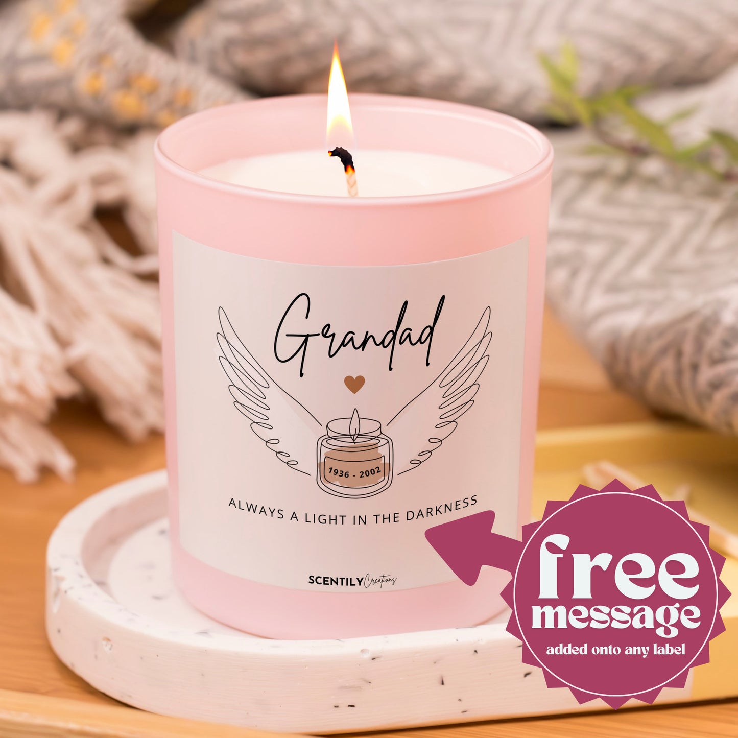 Remembrance Candle for Grand dad Passing Away Candle In Memory of Gift with Personal Message for Loved One Funeral Keepsake Coping Sadness