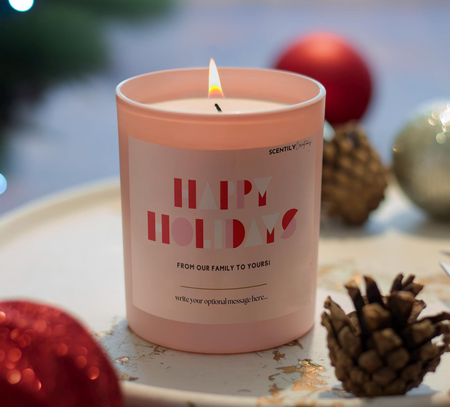 Happy Holidays Simple Shapes Scented Candle