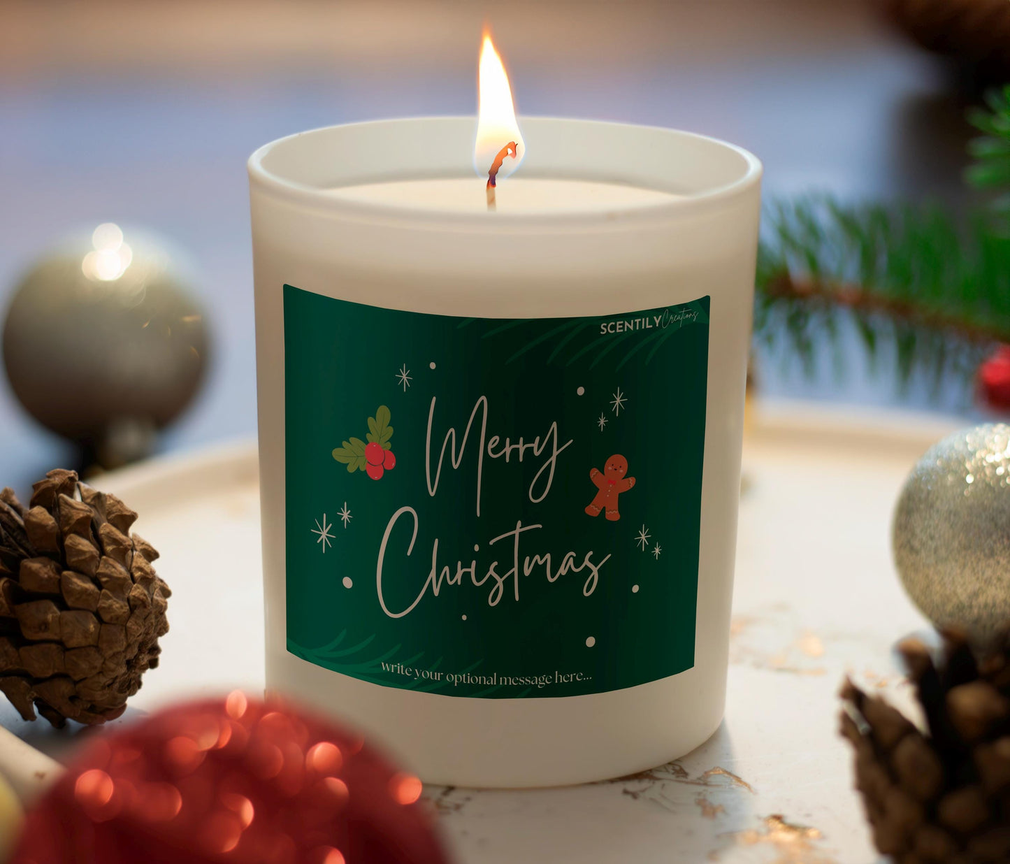 Merry Christmas Green Mistletoe Scented Candle