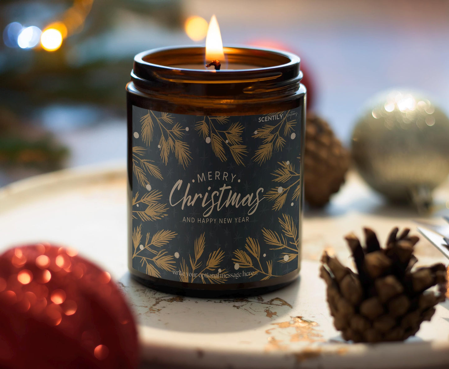 Merry Christmas Golden Branches Scented Candle