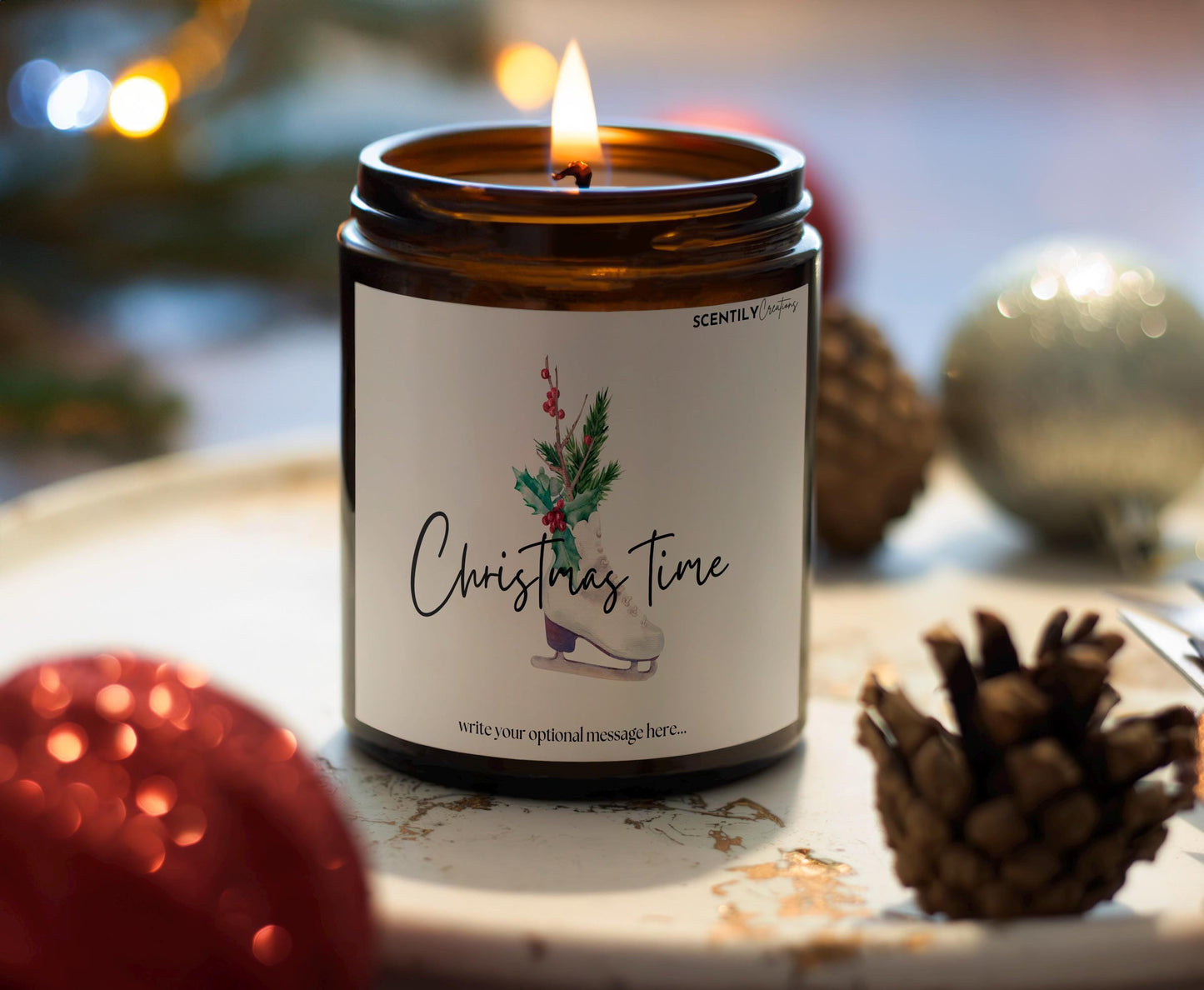 Merry Christmas Ice Skate Snow Candle