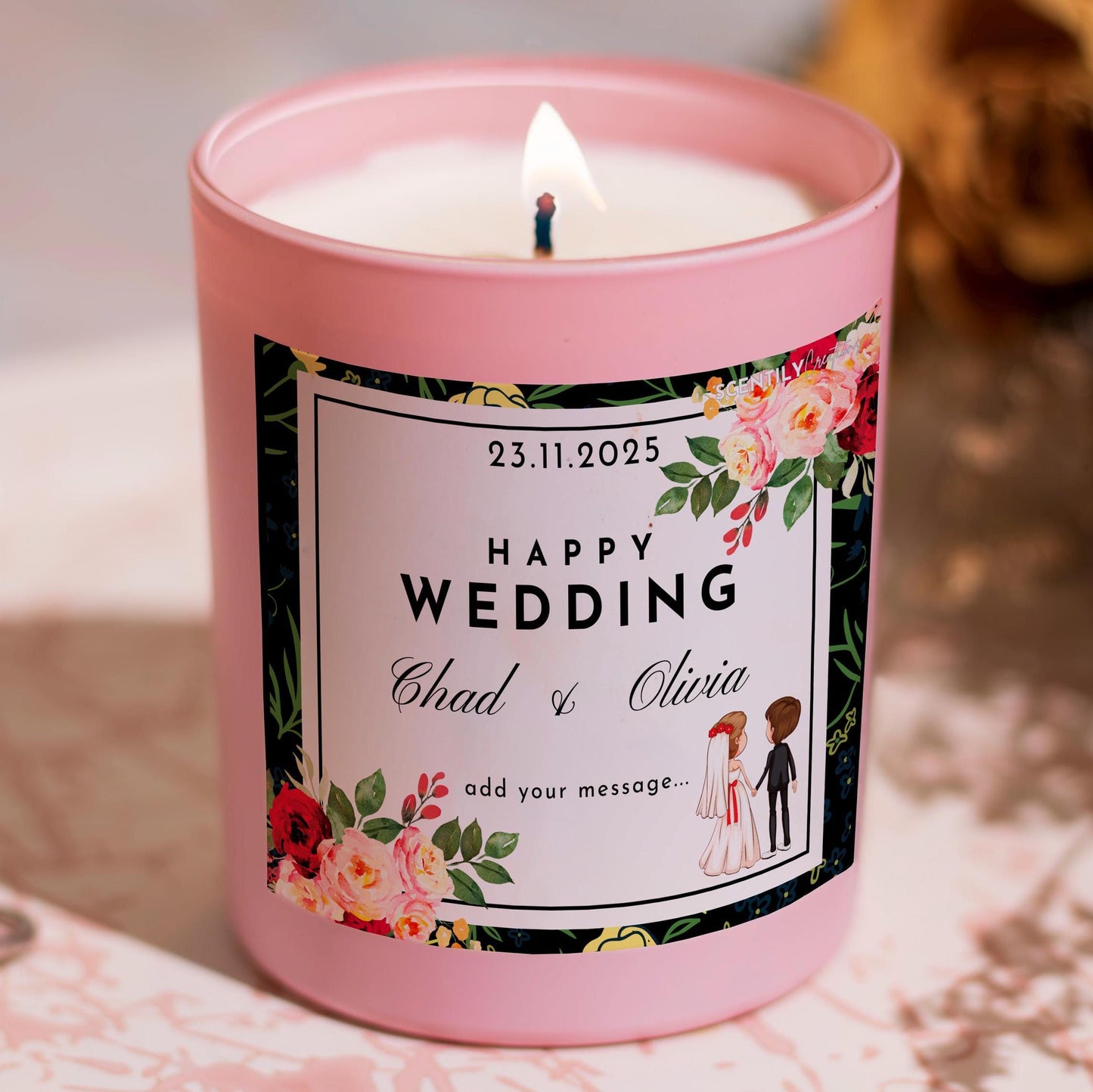Wedding Day Floral Border Candle
