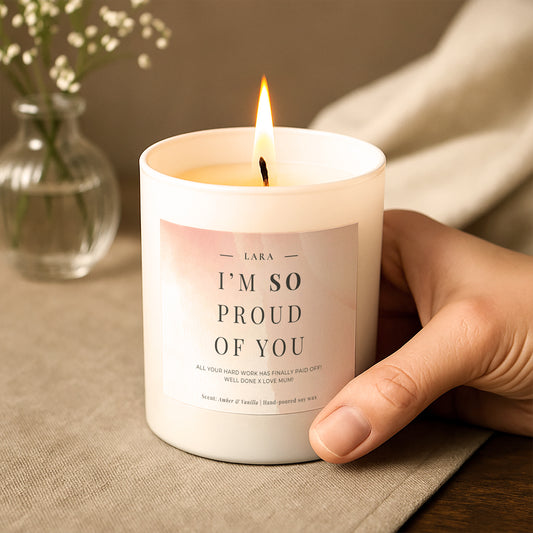 Im so proud of you watercolour candle