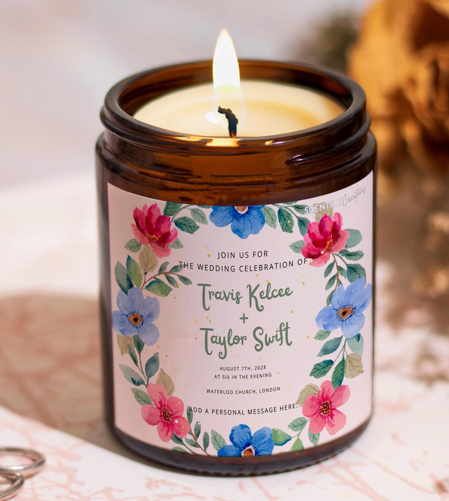 Flower Wedding Invitation Scented Candle