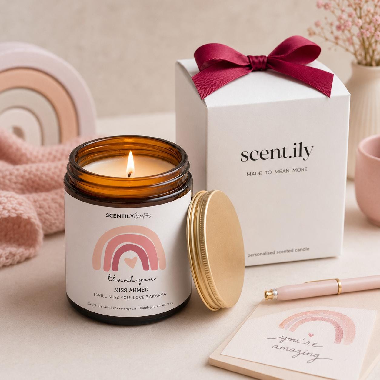 Thank You Teacher Candle – Personalised Soy Wax Gift For Nursery & Classroom Assistants