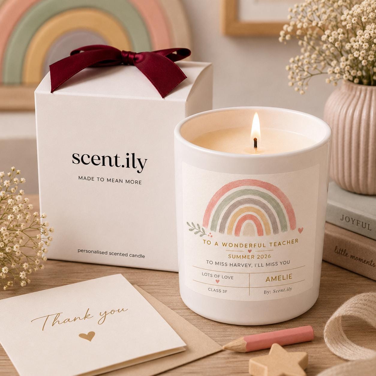 Teacher Candle Gift - Personalised Soy Candle With Custom Message | Thank You Teacher Present