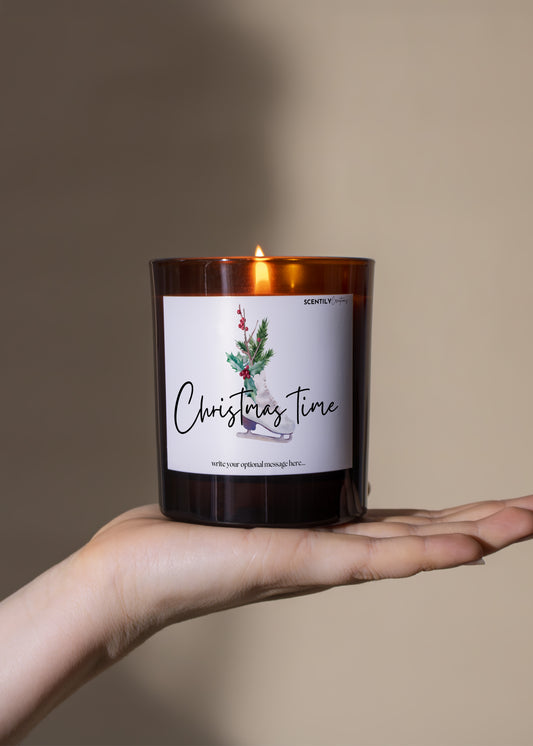 Merry Christmas Ice Skate Snow Candle