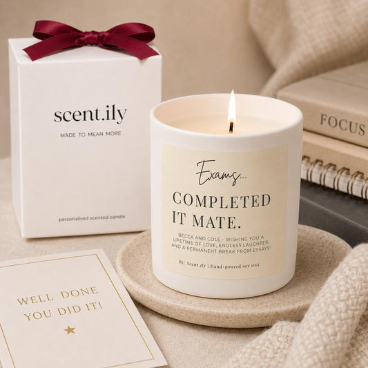Exams Completed Mate White Candle