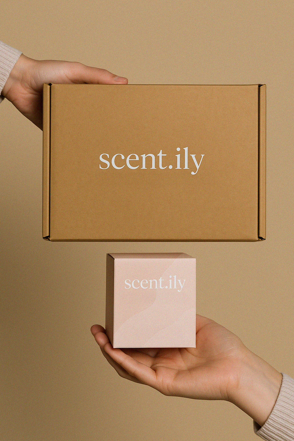 a person holding a box with the word recently written on it