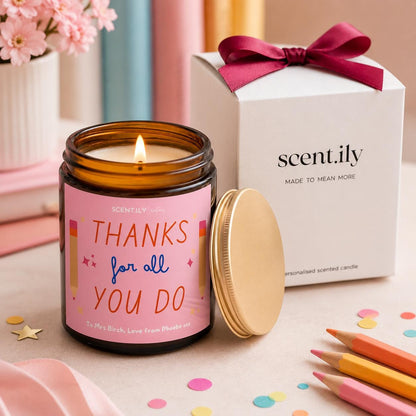 Teacher Candle Gift – Personalised Soy Candle With Custom Message | Luxury Vegan Friendly