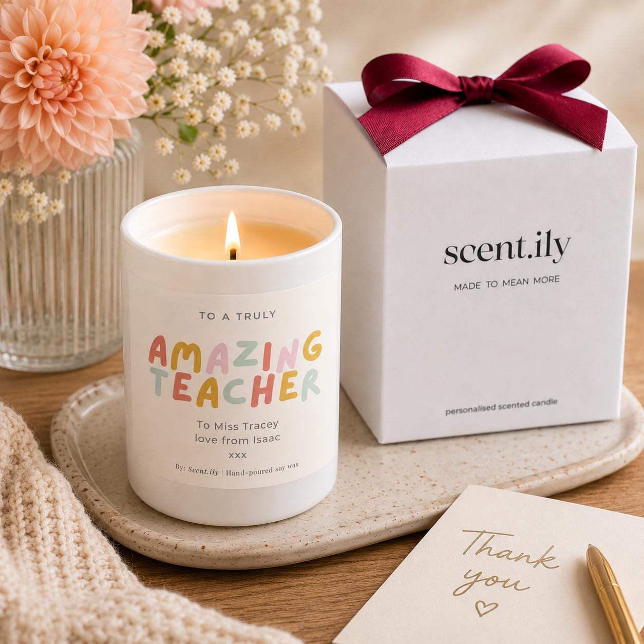Teacher Candle Gift – Personalised Soy Candle | Thank You Teacher Gift, Handmade UK