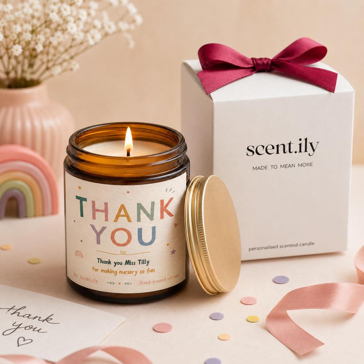Teacher Thank You Candle – Personalised Soy Wax Gift for End Of Year Present