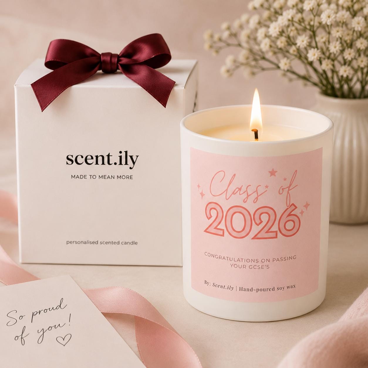 Blush Pink Class of 2026 White Candle
