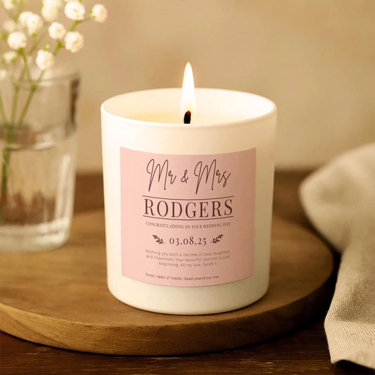Mr & Mrs Wedding Candle – Personalised Gift for Newlyweds