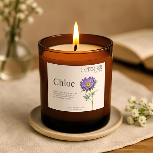 September Birthday Candle – Aster Birth Flower Gift