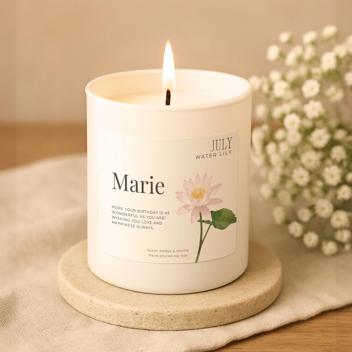 July Birthday Candle – Water Lily Birth Flower Gift