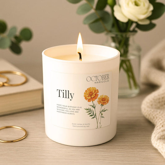 October Birthday Candle – Marigold Birth Flower Gift