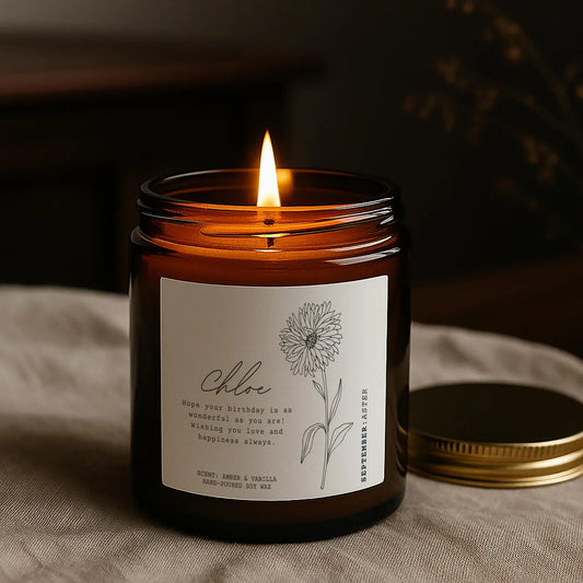 September Birthday Candle – Aster Birth Flower Gift