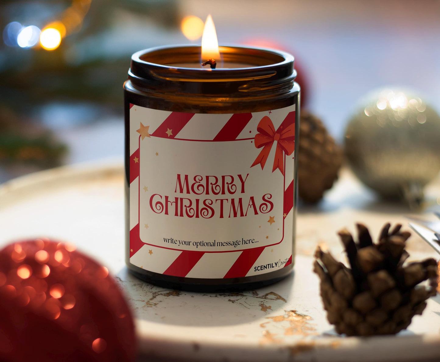 Candy Cane Merry Christmas Scented Candle