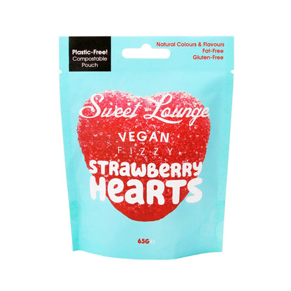 Vegan Fizzy Strawberry Hearts (Plastic-Free) 65g